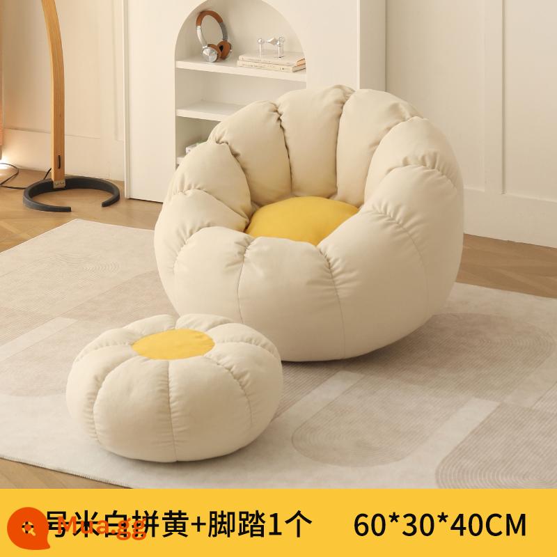 Ghế sofa lười có thể nằm và ngủ trên phòng ngủ tại nhà internet người nổi tiếng ban công ghế phòng chờ giải trí phòng ngủ túi đậu ghế sofa nhỏ - (Trắng nhạt vàng) Ghế đơn - cỡ vừa + bàn đạp chân - nhung bông tuyết