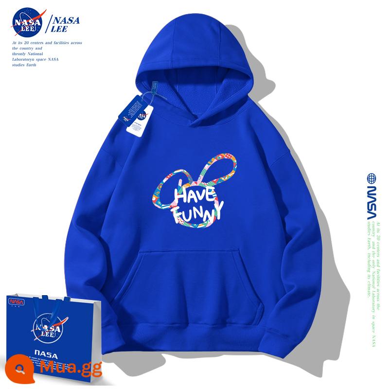 Áo phông dày bé gái màu đỏ của NASA cộng với áo khoác nhung mùa thu đông mới cho bé trai 2023 năm con thỏ năm sinh quần áo trẻ em - Klein Blue Xuân Thu