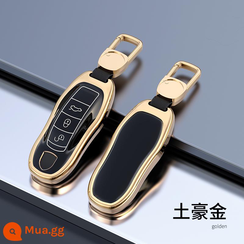 Phù hợp với vỏ chìa khóa Porsche Cayenne macan bộ Panamera túi xe panamera khóa cao cấp 718 - Porsche Model B 3 nút "Golden Edge Black + Khóa treo logo xe"