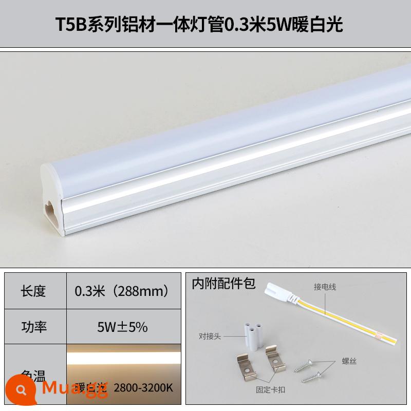 Tích hợp đèn tuýp LED T5 siêu sáng T8 dải đèn huỳnh quang thanh đèn hộ gia đình trọn bộ khung đèn tiết kiệm năng lượng 1 mét 2 - Nhôm T5 tích hợp đèn ấm 0,3m 5W, độ sáng xấp xỉ độ sáng của đèn huỳnh quang 15W