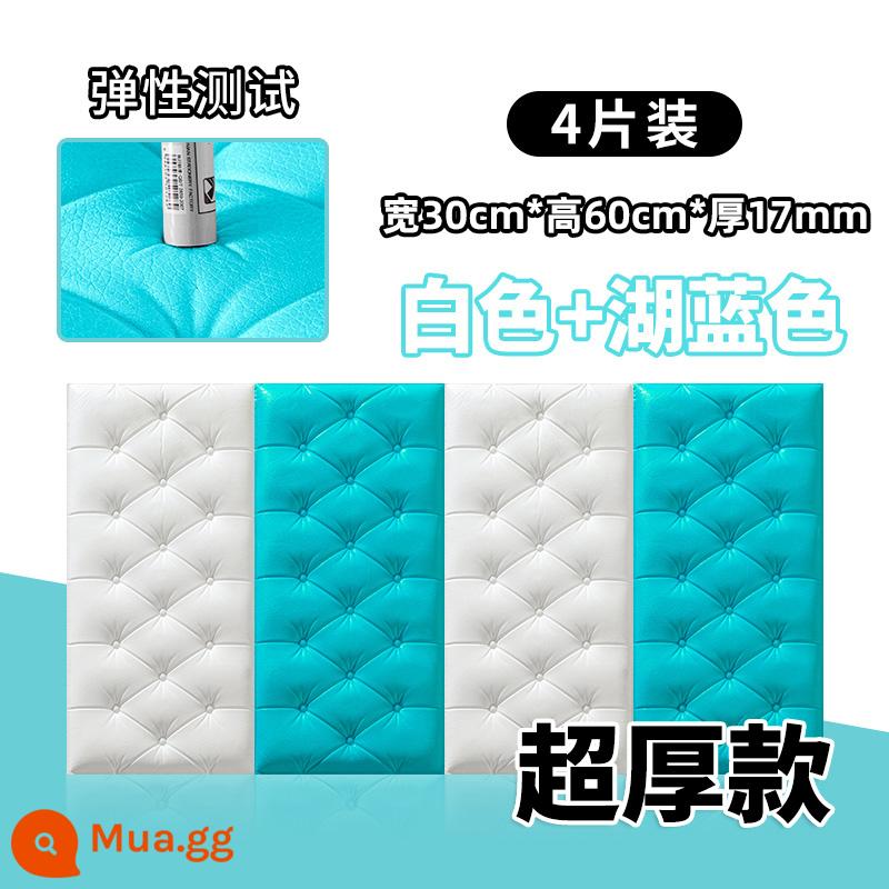 Dày tự dính đầu giường gói mềm chống va chạm chiếu tatami Kang Wai 3d dán tường ba chiều phòng ngủ dán tường chống va chạm nền trang trí tường - [Độ dày 1.7cm] 2 miếng trắng + 2 miếng xanh hồ ❤dày 30*60cm chống va đập