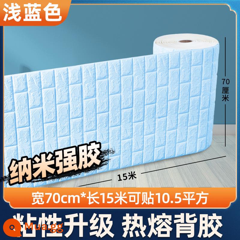 Giấy dán tường tự dính chống thấm nước và chống ẩm nhãn dán tường trang trí phòng ngủ ấm áp 3d tường gạch xốp ba chiều nhãn dán tường chống va chạm - [70cm*15m] Keo dán chắc chắn kiểu xanh nhạt ★Độ dày 4mm