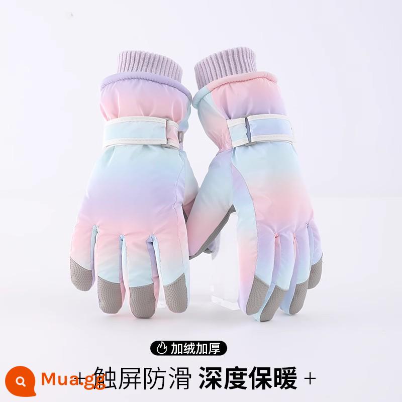 Găng tay trượt tuyết cho nữ vào mùa đông cộng với nhung và cotton giữ nhiệt dày giúp chống lạnh, chống gió và chống nước Găng tay đi xe máy màn hình cảm ứng cho nam - Giỏ màu tím gradient [13 tuổi - người lớn]