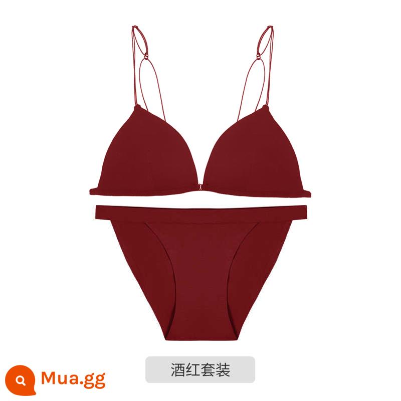 Tam giác Pháp Cuppless Beauty Back underwear Women Women Win -thin sex sexy Dậu lớn cho thấy ngực nhỏ không có cốc trống rỗng - Khấu trừ trước Burgundy [Bộ]