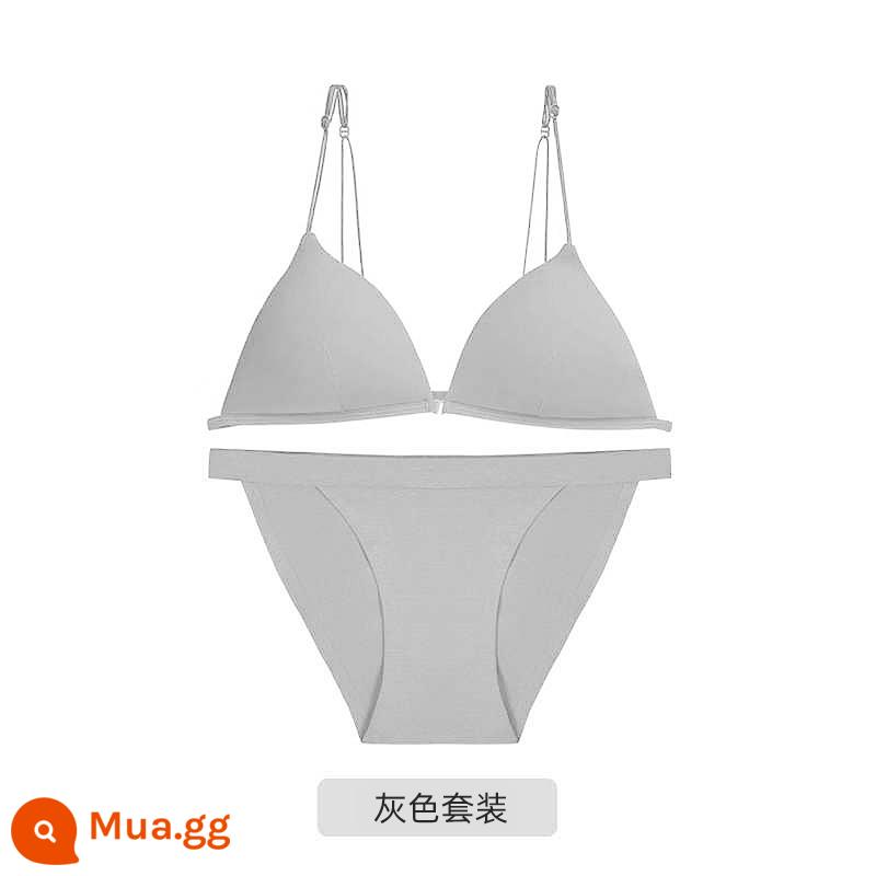 Tam giác Pháp Cuppless Beauty Back underwear Women Women Win -thin sex sexy Dậu lớn cho thấy ngực nhỏ không có cốc trống rỗng - Khóa trước màu xám [bộ đồ]