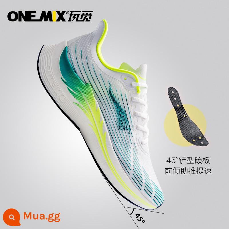 Onemix Play áo giáp có cánh tấm carbon toàn bộ lòng bàn tay giày chạy bộ marathon chuyên nghiệp cho nam giày chạy bộ giảm xóc siêu nhẹ giày thể thao cho nữ - Màu xanh năng động (cùng phong cách cho nam và nữ)