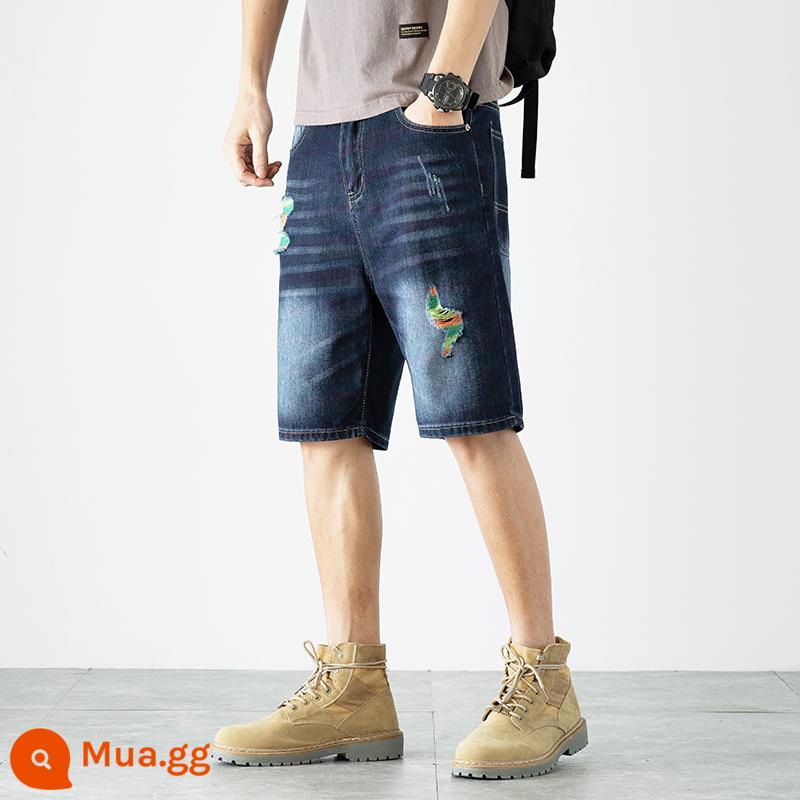 Quần short denim năm điểm phiên bản Hàn Quốc của lỗ rộng mỏng mùa hè mỏng phần bảy điểm quần âu retro cỡ lớn hợp thời trang - 275 tối