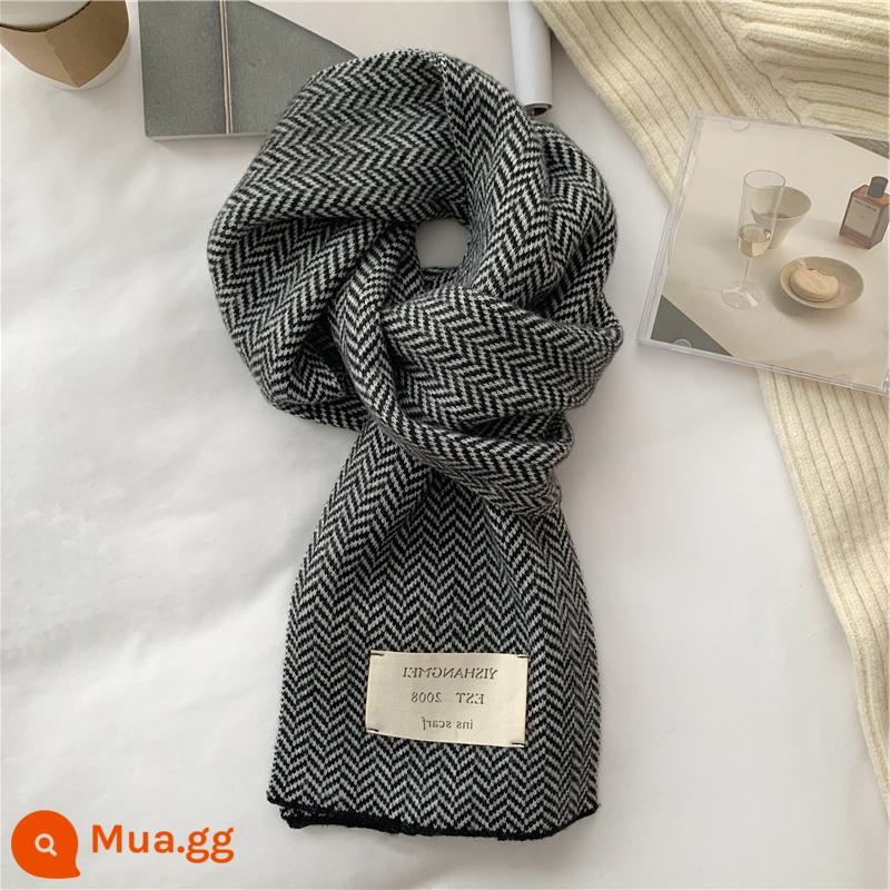 Khăn quàng nhỏ dành cho nữ mùa đông phù hợp với tính cách dịu dàng houndstooth phiên bản Hàn Quốc dày ấm học sinh khăn cashmere quà tặng - đen