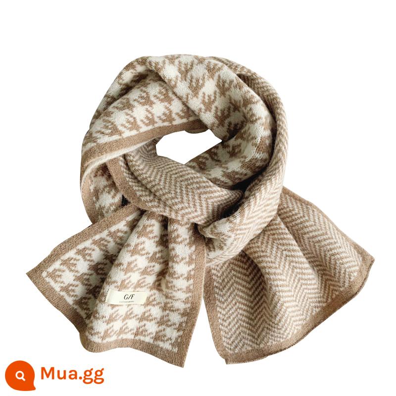 Khăn quàng nhỏ dành cho nữ mùa đông phù hợp với tính cách dịu dàng houndstooth phiên bản Hàn Quốc dày ấm học sinh khăn cashmere quà tặng - khaki răng cưa