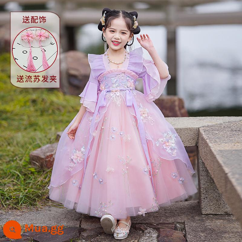 Váy Hanfu bé gái mùa hè váy siêu tiên cao cấp trang phục mùa hè trẻ em váy công chúa váy mới 2023 - kẹp tóc màu tím 2602