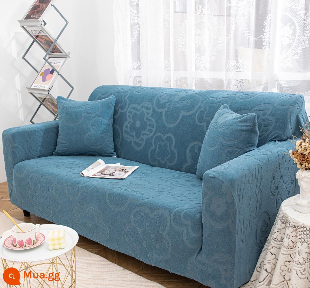 2022 dày đàn hồi bọc ghế sofa bao gồm tất cả đa năng miếng lót khăn gấu tích hợp tay vịn cổ da một hai ba người - xanh đậm