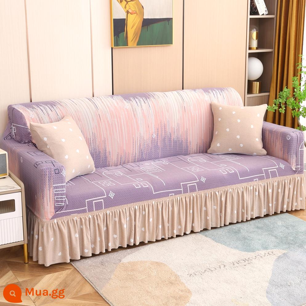 Váy co giãn bốn mùa bọc ghế sofa bao gồm tất cả bao gồm phổ quát bao da kiểu cũ một hai ba bốn người đệm vải - Váy thành phố màu tím