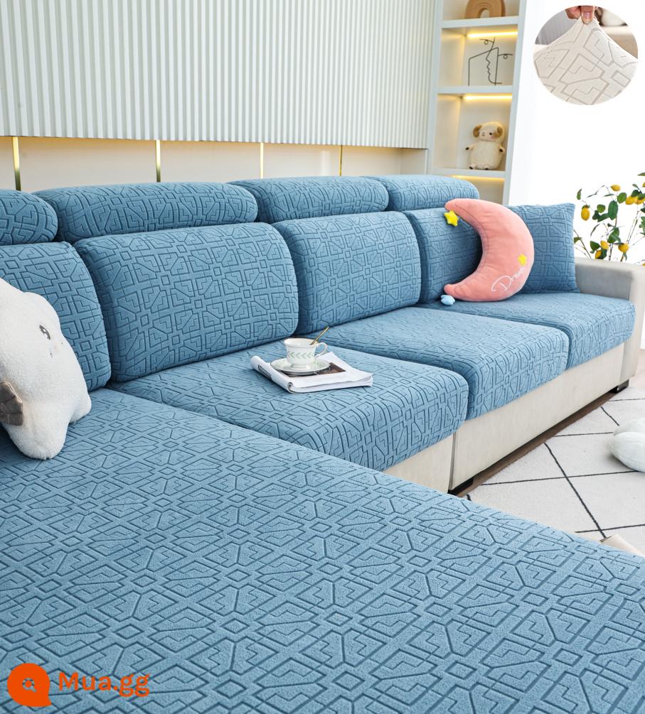 Đàn hồi đàn hồi mũ tắm bọc ghế sofa bao gồm tất cả phổ quát dựa vào vỏ bảo vệ bằng vải tựa đầu bàn đạp chân đệm xốp đơn giản - Nắp màu xanh lam lộng lẫy dày đặc