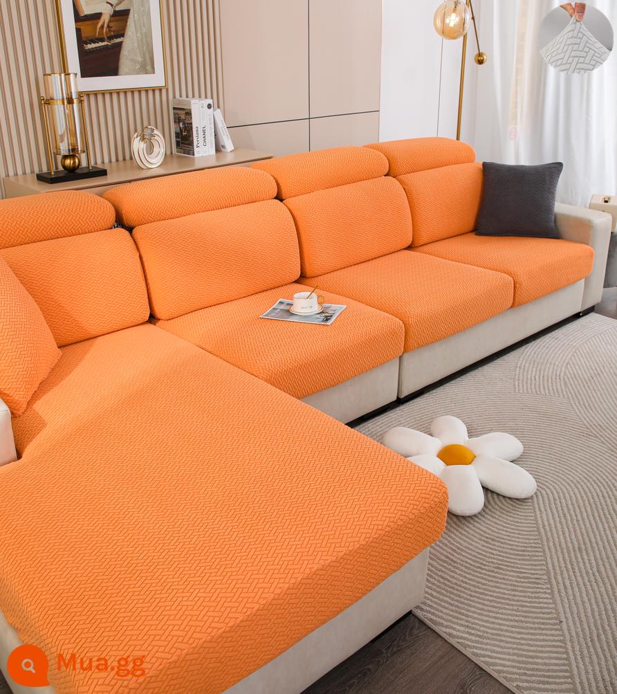 Đàn hồi đàn hồi mũ tắm bọc ghế sofa bao gồm tất cả phổ quát dựa vào vỏ bảo vệ bằng vải tựa đầu bàn đạp chân đệm xốp đơn giản - Mũ vải chéo dày màu cam