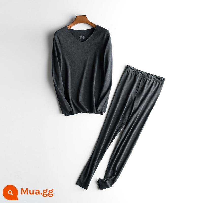 De Velvet Quần áo sưởi ấm không dấu vết Bộ đồ nam dày Plus Cashmere Sợi tự sưởi ấm Mùa đông trẻ trung Quần áo mùa thu Quần vệ sinh Quần hợp thời trang - Tro