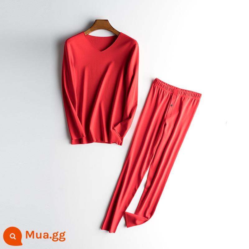 De Velvet Quần áo sưởi ấm không dấu vết Bộ đồ nam dày Plus Cashmere Sợi tự sưởi ấm Mùa đông trẻ trung Quần áo mùa thu Quần vệ sinh Quần hợp thời trang - lớn màu đỏ