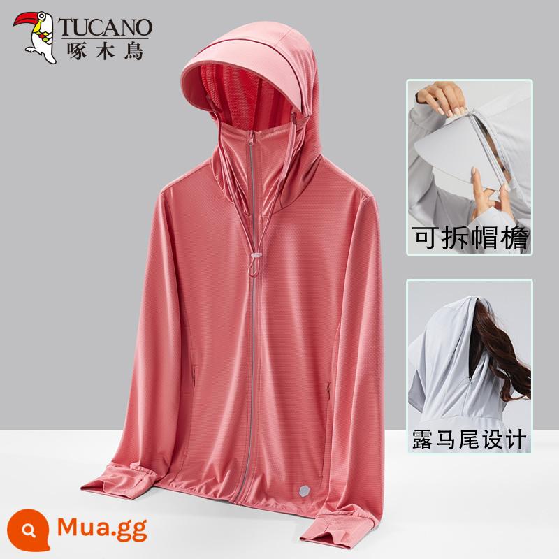 Woodpecker upf50+ ice silk chống nắng thoáng khí chống tia cực tím cho nữ mùa hè 2023 áo khoác nam chống nắng mới - [Vành có thể tháo rời] Màu hồng hoàng hôn dành cho nữ