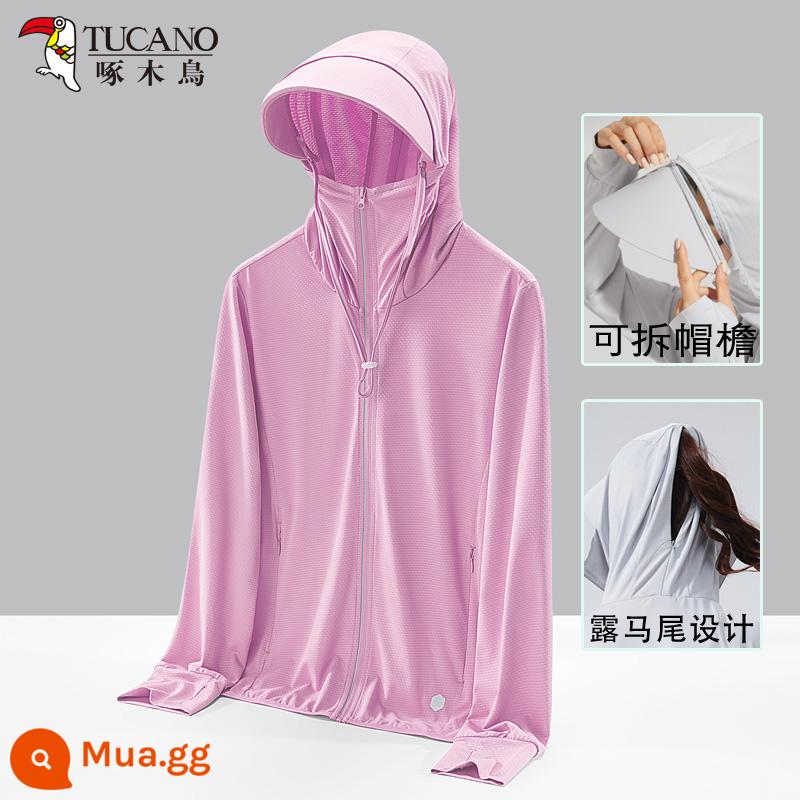 Woodpecker upf50+ ice silk chống nắng thoáng khí chống tia cực tím cho nữ mùa hè 2023 áo khoác nam chống nắng mới - [Vành có thể tháo rời] Màu hồng nữ