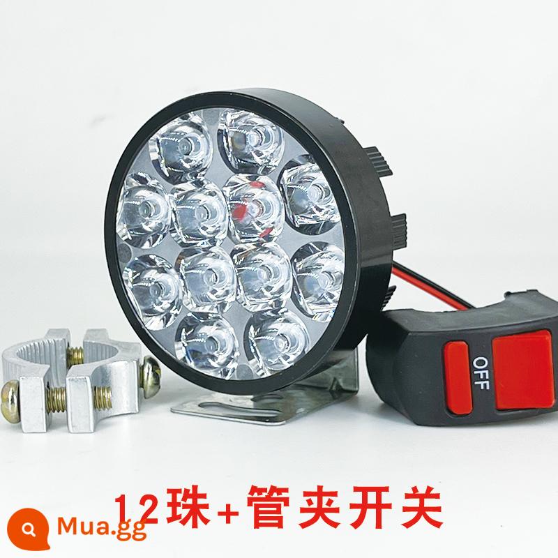 [Đa Năng 12V-85V] Đèn LED Xe Máy Chống Nước Phòng Khách Xe Điện Đèn Sửa Đổi Siêu Sáng Không Dây Đèn Trợ Sáng - Đèn pha siêu sáng đen 12 hạt + công tắc kẹp ống [36W]