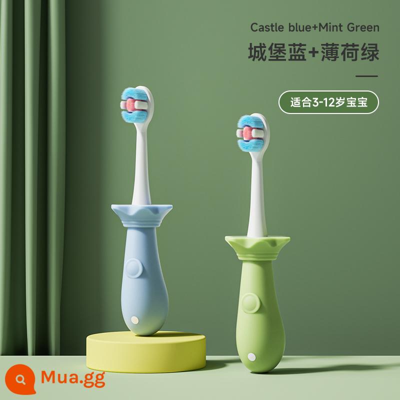 Baby kangaroo Bàn chải đánh răng trẻ em Babu lông mềm 1-2-3-5 đến 6 từ một tuổi rưỡi trở lên bé mọc răng bé - [Nâng cấp tóc mềm đôi + Chống nghẹn họng] Xanh lam + Xanh lục (3-12 tuổi)