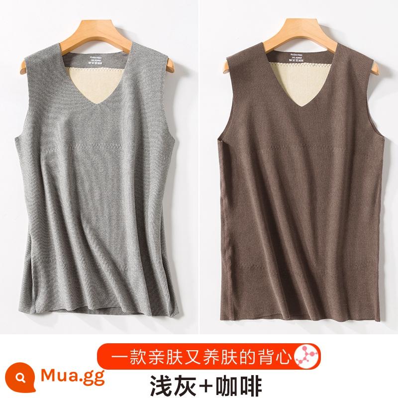 Ấm Áo Vest Nam Mùa Đông Liền Mạch Plus Nhung Đức Dày Lụa Tự Làm Nóng Miếng Dán Đáy Áo Vest Nam quần Lót - màu xám nhạt + cà phê