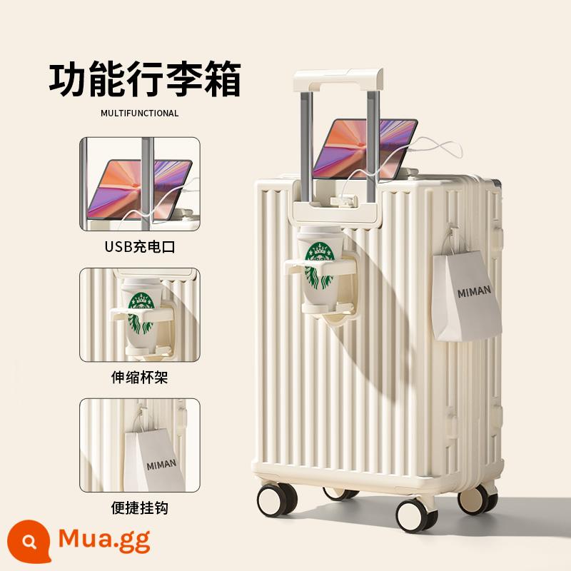 Hộp đựng hành lý xe đẩy nữ 2023 phong cách mới 20 inch 24 sức chứa lớn lên máy bay du lịch mật khẩu bao da nam phong cách dây kéo - Shell White - Model mới được nâng cấp, dày dặn và bền bỉ