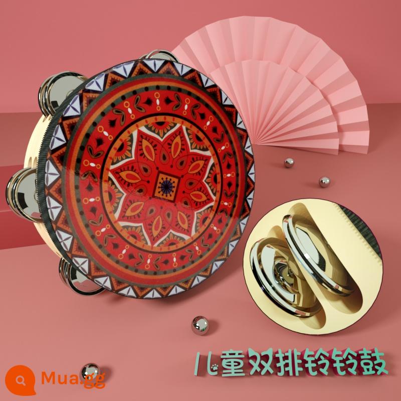 Đôn Hoàng tay tambourine Tân Cương Uyghur tambourine múa bay đạo cụ kiểm tra chứng nhận trường mẫu giáo nhỏ tambourine - Hoa hướng dương đỏ (chuông đôi 8 inch) đường kính 20 cm