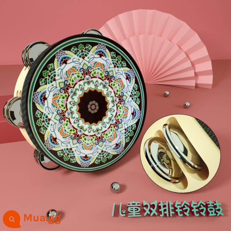 Đôn Hoàng tay tambourine Tân Cương Uyghur tambourine múa bay đạo cụ kiểm tra chứng nhận trường mẫu giáo nhỏ tambourine - Hoa đang nở (chuông đôi 8 inch) đường kính 20 cm