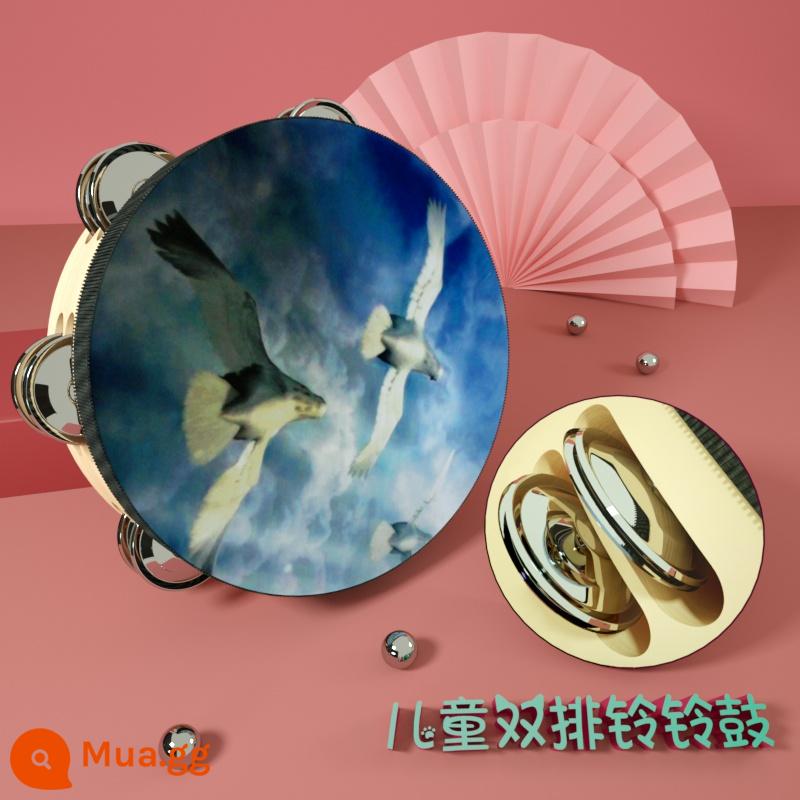 Đôn Hoàng tay tambourine Tân Cương Uyghur tambourine múa bay đạo cụ kiểm tra chứng nhận trường mẫu giáo nhỏ tambourine - Bồ câu trắng bầu trời xanh (chuông đôi 8 inch) đường kính 20 cm