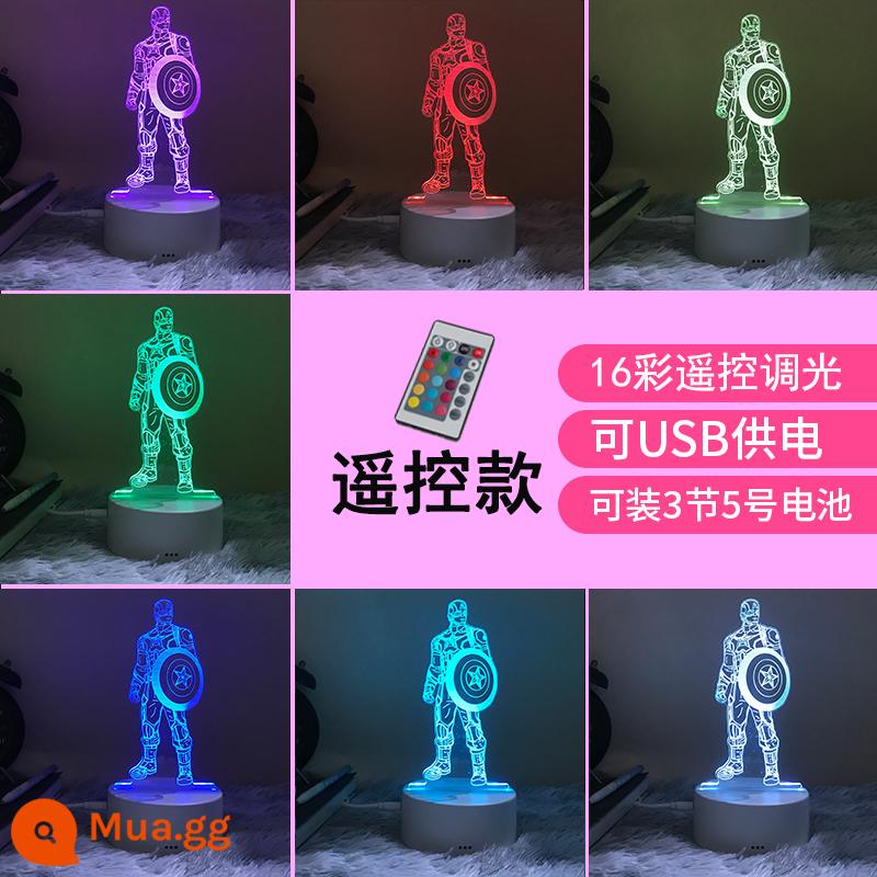 Thời Đại Ultron Marvel Iron Man 3D Đèn Ngủ Phòng Ngủ Đèn Ngủ USB Để Bàn Ngủ Lưới Đỏ Ý Tưởng Quà Tặng - Captain America điều khiển từ xa 16 màu mờ