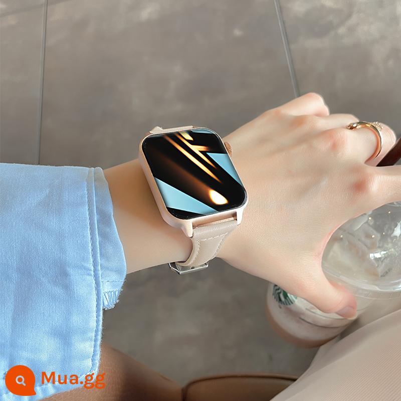 Đồng hồ thông minh Bà TAK 2022 MỚI Đa thể điện thoại Bluetooth Watch Watch phù hợp với điện thoại di động của Apple - Thắt lưng da mơ màu kem eo nhỏ [gọi, thanh toán offline, nghe nhạc]