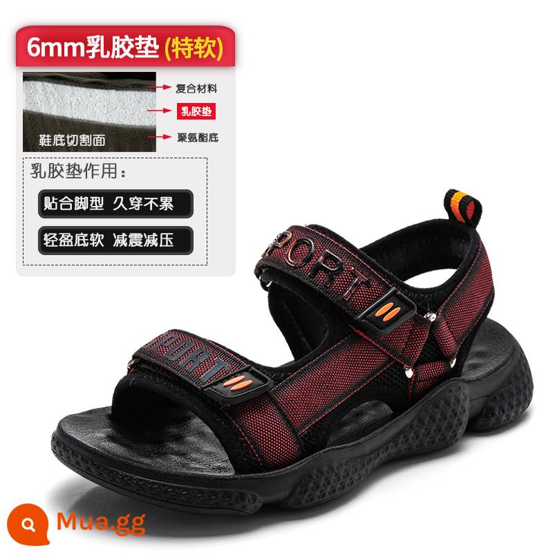 Giày Sandal Bé Trai 2023 Mới Lớn Trẻ Em Phiên Bản Hàn Quốc Mùa Hè Trẻ Em Đế Mềm Chống Trượt Giày Học Sinh Đi Biển - 63 màu đỏ (đệm cao su 6MM)