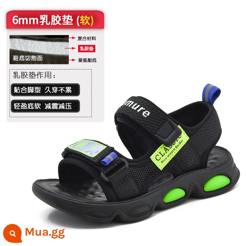 Giày Sandal Bé Trai 2023 Mới Lớn Trẻ Em Phiên Bản Hàn Quốc Mùa Hè Trẻ Em Đế Mềm Chống Trượt Giày Học Sinh Đi Biển - 11 màu đen và xanh lá cây (đệm cao su 6MM)