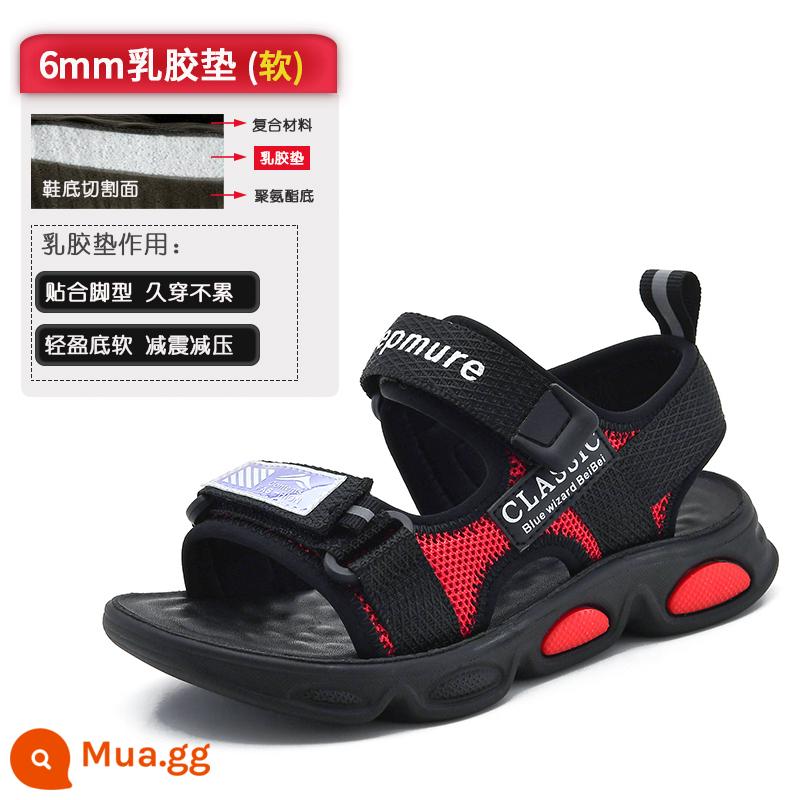 Giày Sandal Bé Trai 2023 Mới Lớn Trẻ Em Phiên Bản Hàn Quốc Mùa Hè Trẻ Em Đế Mềm Chống Trượt Giày Học Sinh Đi Biển - 11 màu đen và đỏ (đệm cao su 6MM)