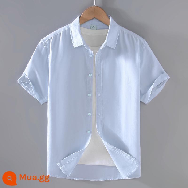 Áo sơ mi dài tay bằng vải lanh nam Quần áo nam bằng vải lanh của Nhật Bản áo sơ mi cotton lanh dáng rộng giản dị quần áo mùa xuân và mùa hè áo khoác ngoài áo sơ mi inch - 9048 tay ngắn màu xanh da trời