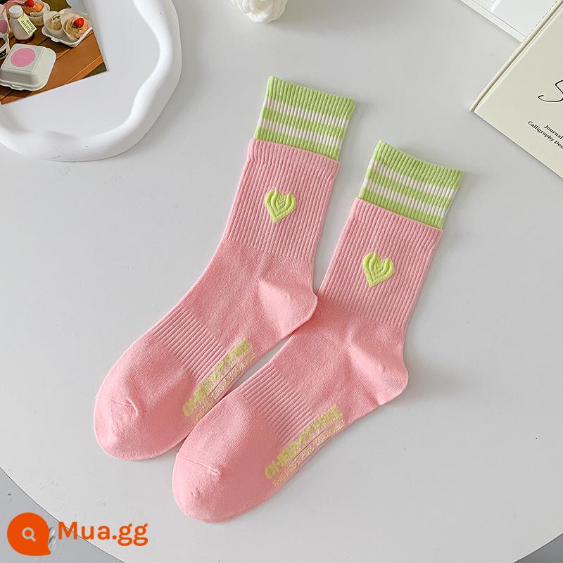 【2 cặp】Ống giữa cotton Shuangluo miệng người yêu dành cho nữ ~ đầu thu - [2 đôi] hồng