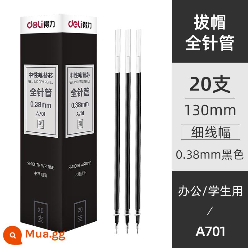 Nạp mực mạnh mẽ làm khô nhanh đầu bút mực trung tính 0,5 dành cho sinh viên Nắp kéo 0,38 bút bấm dạng viên đạn cho văn phòng kinh doanh Bút mực nước nạp lại màu đen ống kim đầy đủ Kiểm tra nạp lại chữ ký 0,35mm - [20 Màu Đen 0.38 Nắp Bút Nạp Lại] Ống Kim Đầy Đủ A701