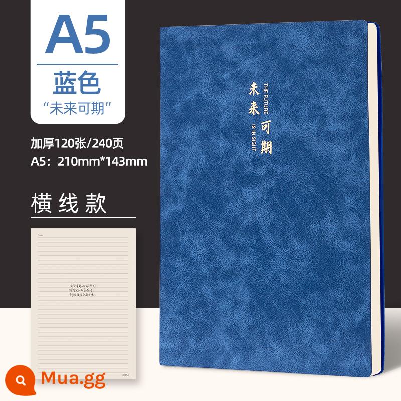 Mạnh mẽ máy tính xách tay da cừu notepad a5 da mềm sổ ghi chép cuộc họp văn phòng kinh doanh sổ da sổ da b5 sổ làm việc dày sổ da cổ điển nhật ký di động văn học nghệ thuật đơn giản - A5 120 tờ/cuốn, triển vọng tương lai/màu xanh