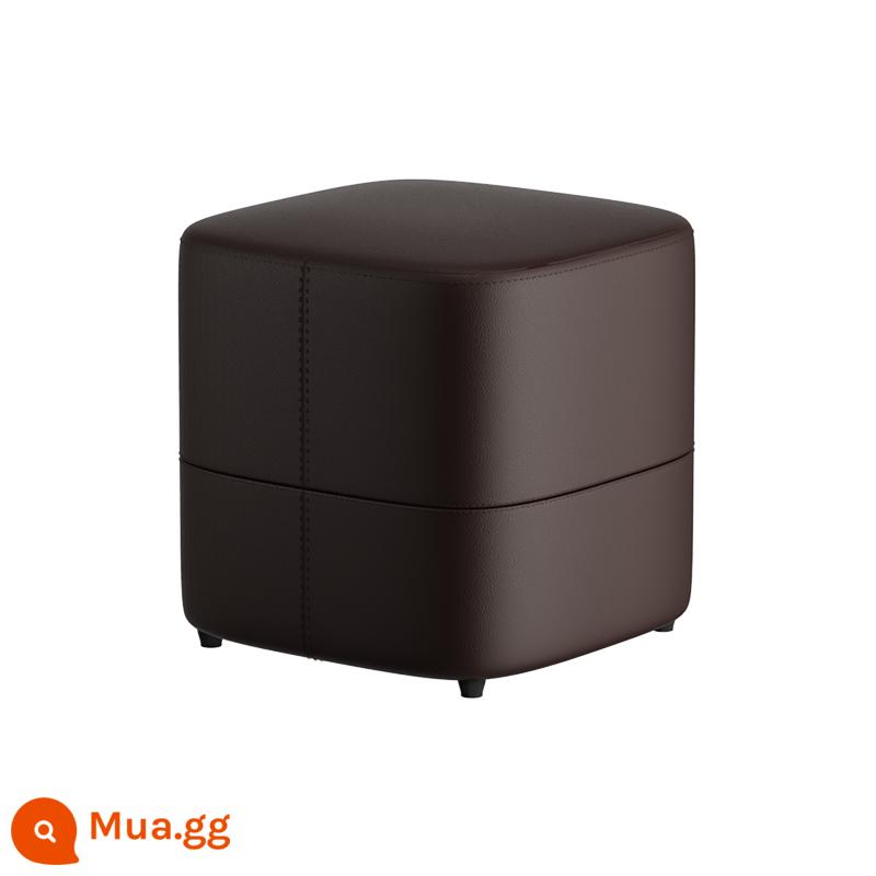 Ghế đẩu thay giày tối giản, ghế sofa da Napa sợi nhỏ, ghế đẩu da, ghế đẩu nhỏ, ghế vuông, ghế trang điểm tại nhà, ghế đẩu - Màu nâu sẫm (cao 30 cm) thiết kế đường may đơn giản