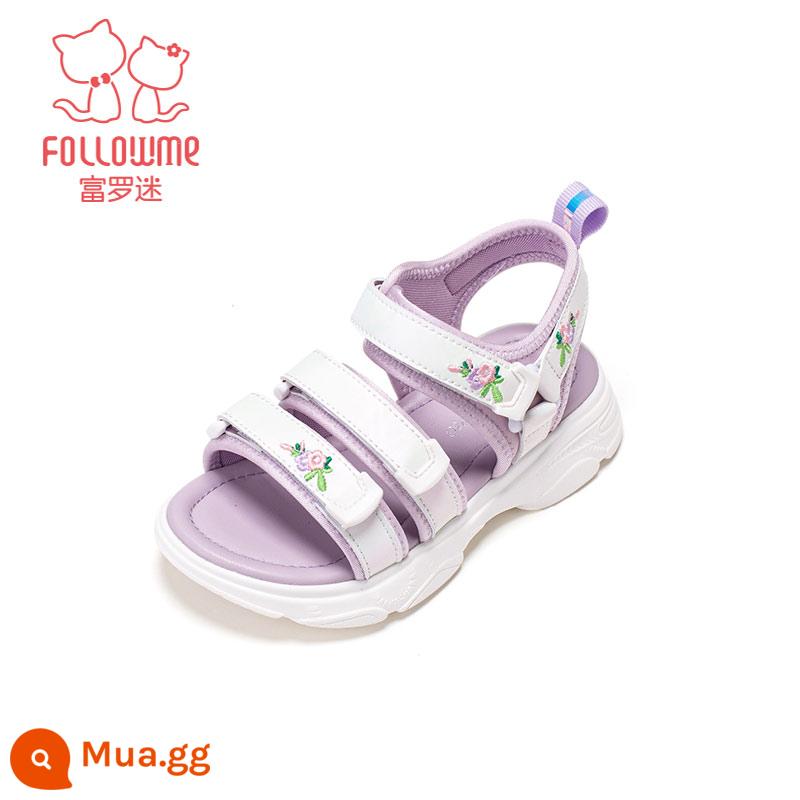 Fuluo Fan Giày Sandal Nữ Thể Thao Mùa Hè 2023 Học Sinh Nước Ngoài Mới Đế Mềm Chống Trơn Trượt Thoáng Khí Giày Đi Biển Cho Trẻ Em - Trắng/Tím 8069