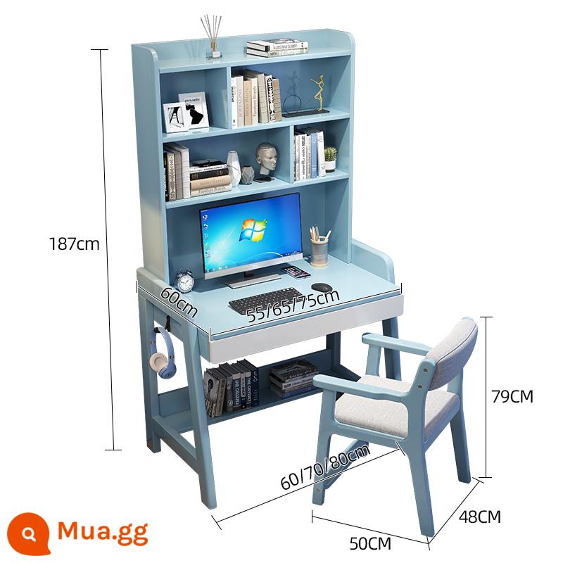 Giá sách bàn gỗ nguyên khối một ngôi nhà đơn giản hiện đại học sinh tiểu học viết bàn học phòng ngủ căn hộ nhỏ bàn máy tính - Bàn đơn màu xanh + ghế nâng đã sẵn sàng để vận chuyển