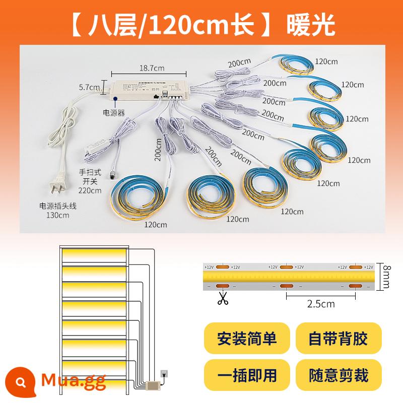 Dải ánh sáng cảm ứng tự dính tổng thể tủ rượu tủ quần áo mẫu tủ trưng bày dải đèn led không khe cực hẹp và siêu mỏng - Tám lớp/mỗi lớp dài 120CM/có thể cắt [ánh sáng ấm áp]