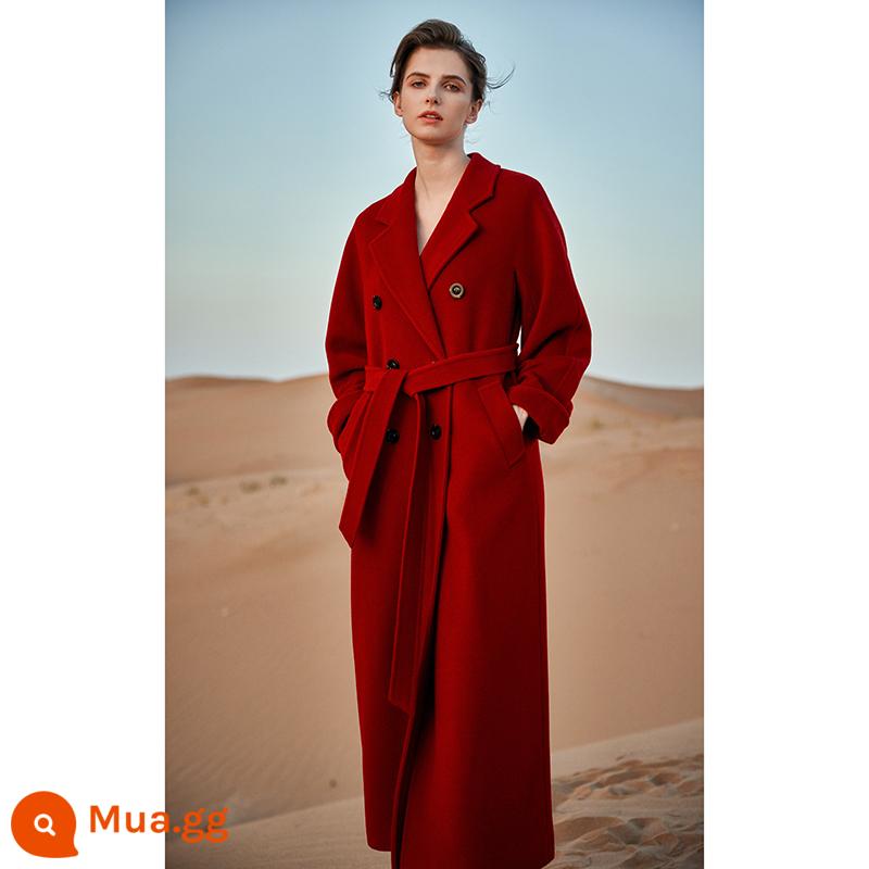 2023 Mới 2 Mặt Cashmere Áo Khoác Nữ Trung Bình Dài Phiên Bản Len Cao Cấp Len Đen Hepburn Áo 101801 - Lafite Red bán trước 7 ngày