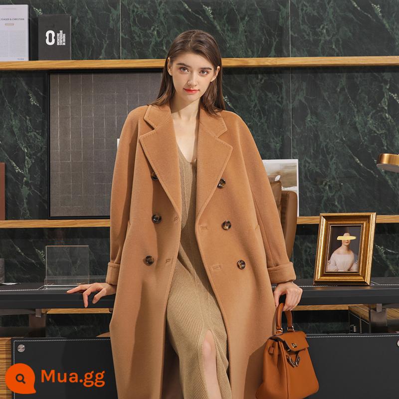 2023 Mới 2 Mặt Cashmere Áo Khoác Nữ Trung Bình Dài Phiên Bản Len Cao Cấp Len Đen Hepburn Áo 101801 - Tính khí gù lưng