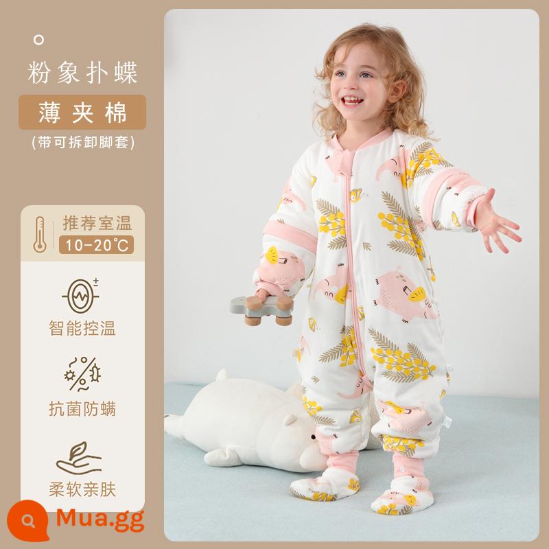 Qinxinyafang túi ngủ cho bé mùa thu đông cotton nguyên chất chăn bông chống đá cho bé tách chân túi ngủ nhiệt độ không đổi phổ biến cho tất cả các mùa - Bông giữ nhiệt dày vừa phải với cảm biến nhiệt độ trực quan [khuyến nghị 10-20 độ với bao chân] Bướm voi hồng