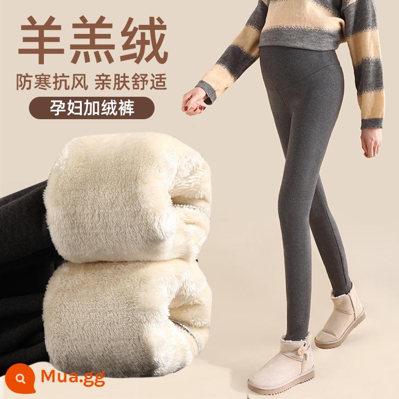 Quần bên trong của phụ nữ mang thai cộng với nhung mùa đông quần cotton dày cừu nhung ấm quần của phụ nữ mang thai mùa thu và mùa đông áo khoác ngoài quần mùa đông - Lông cừu dày 640G màu xám đậm