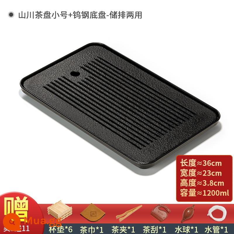 Khay trà đá sứ Wujin Bộ ấm trà gia đình Bàn trà Lưu trữ nước Loại thoát nước Bàn pha khô Đá Light Sang trọng hiện đại Khay trà khay - Mẫu nâng cấp [khung hợp kim] Shanchuan (lưu trữ và thoát nước kép) dài 36 cm và rộng 23 cm