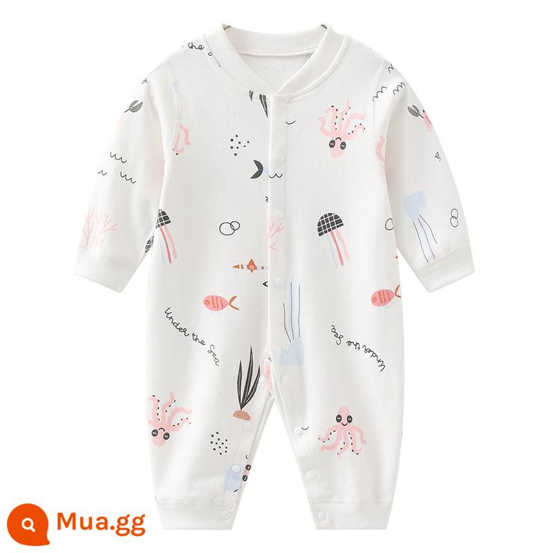 Quần áo trẻ sơ sinh mùa hè mùa hè phần mỏng jumpsuit mùa hè bé nhà sư quần áo trẻ sơ sinh cotton jumpsuit - Thế giới nước bốn mùa hawaii