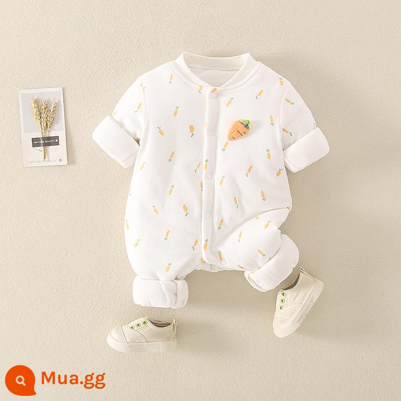 Bộ áo liền quần mùa đông mới dài tay cotton nam nữ quần áo trẻ em cà rốt dễ thương áo liền quần đi chơi leo núi quần áo - Trắng