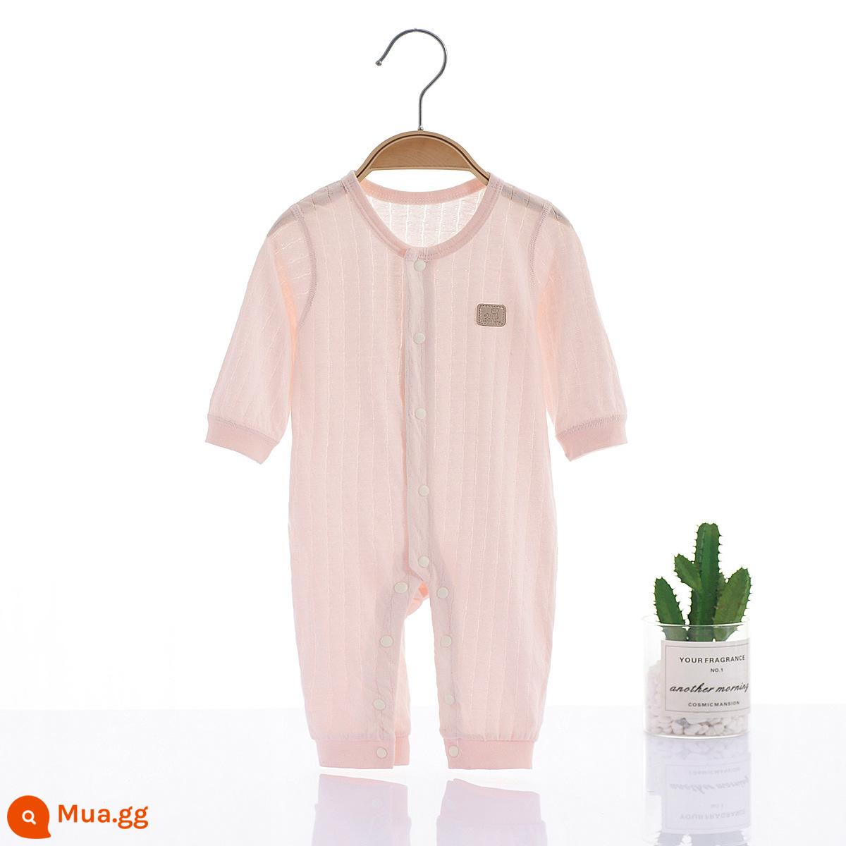 Bộ áo liền quần gấu Wright cho bé phần mỏng cotton mùa hè khóa áo liền quần dài tay sơ sinh bé trai và bé gái đồ ngủ áo liền quần - Hồng